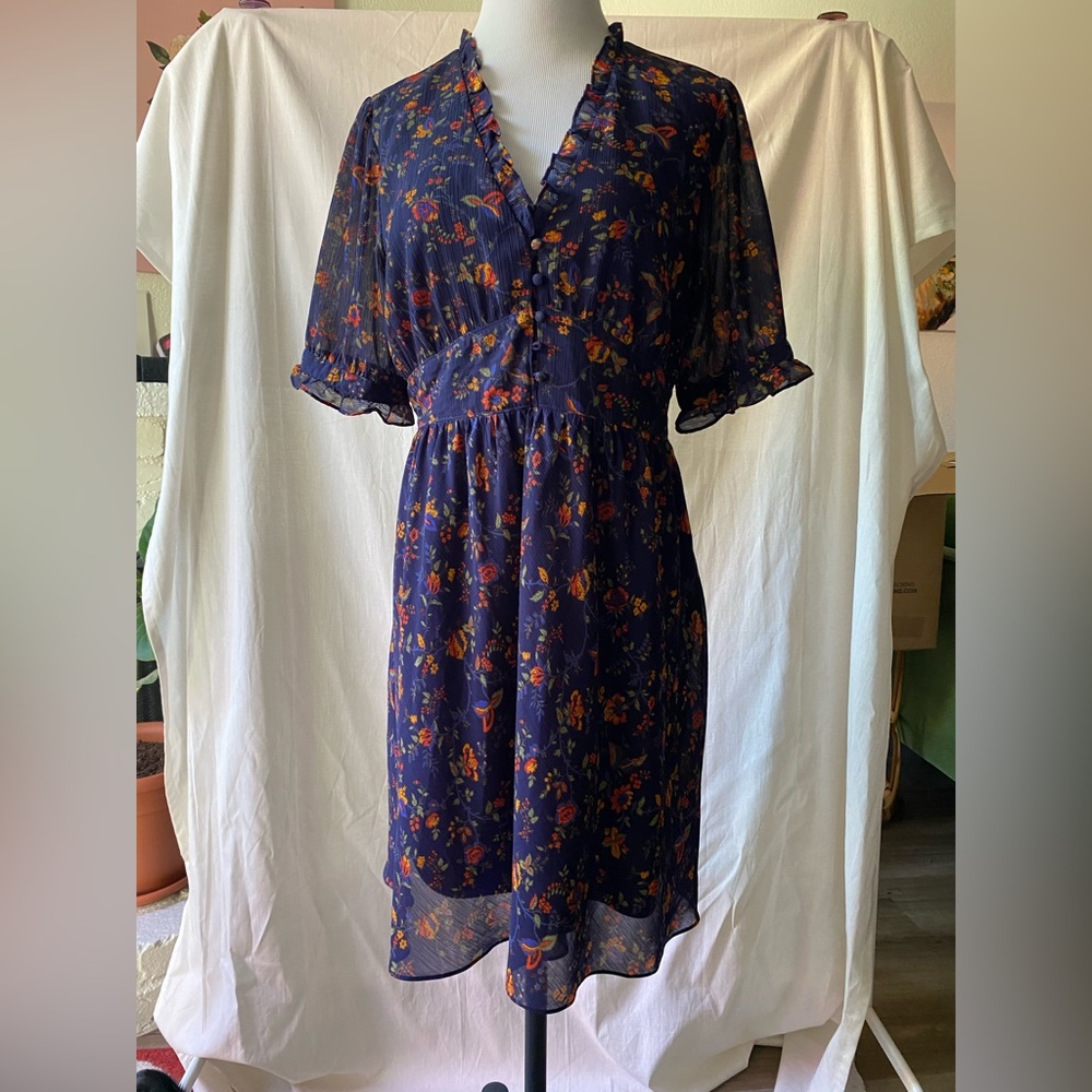 Madewell Navy Floral Midi Dress